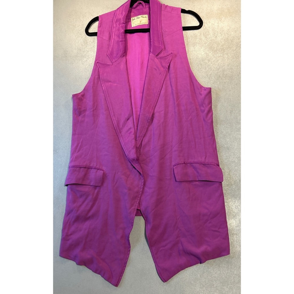 We The Free Free People Magenta Purple Sleeveless Longline Blazer Vest Large